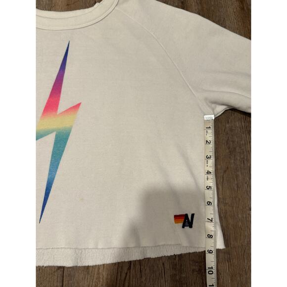 Aviator Nation Women's Cropped Rainbow Bolt Crewneck Sweatshirt Size Medium - Picture 7 of 8